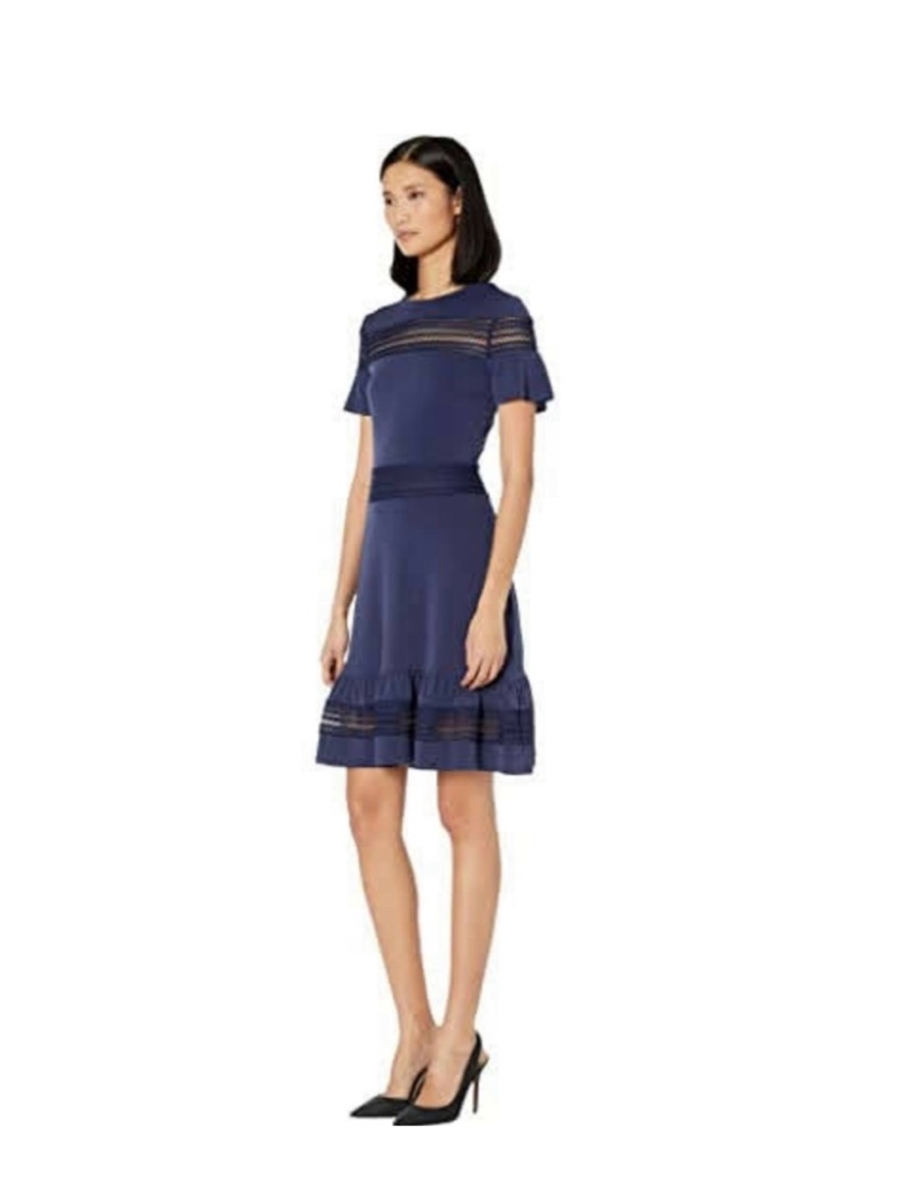 Michael Kors Navy Fit & Flare Dress Lace Trim Size PS